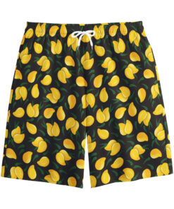 Yellow Mango Fruit Pattern Print Cotton Shorts
