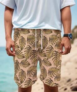 Yellow Monstera Leaves Pattern Print Men's Cargo Shorts