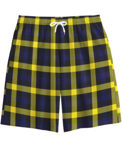 Yellow Navy And Black Plaid Print Cotton Shorts