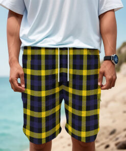 Yellow Navy And Black Plaid Print Men's Cargo Shorts