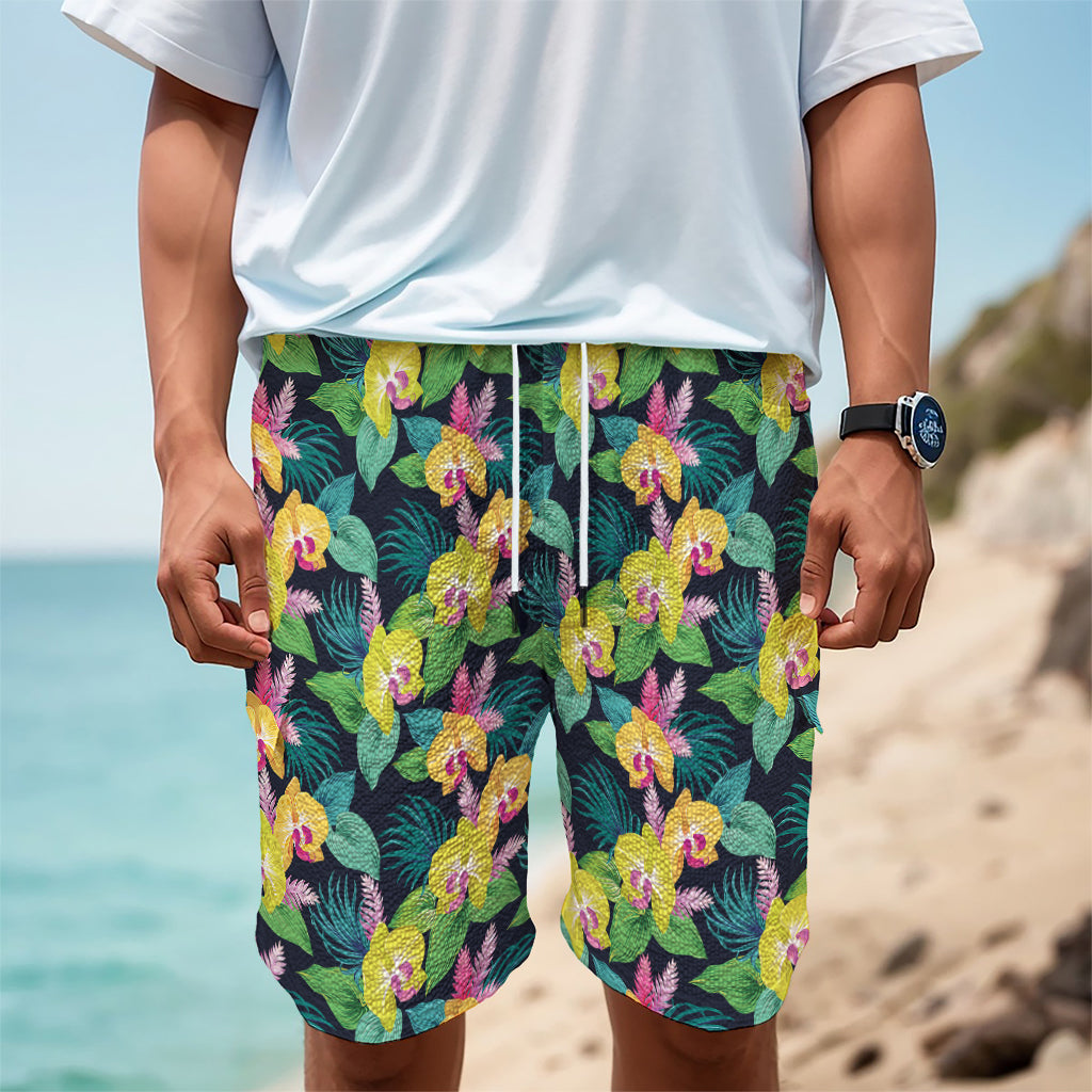 Yellow Orchid Pattern Print Men's Cargo Shorts Yellow Orchid Pattern Print Men's Cargo Shorts