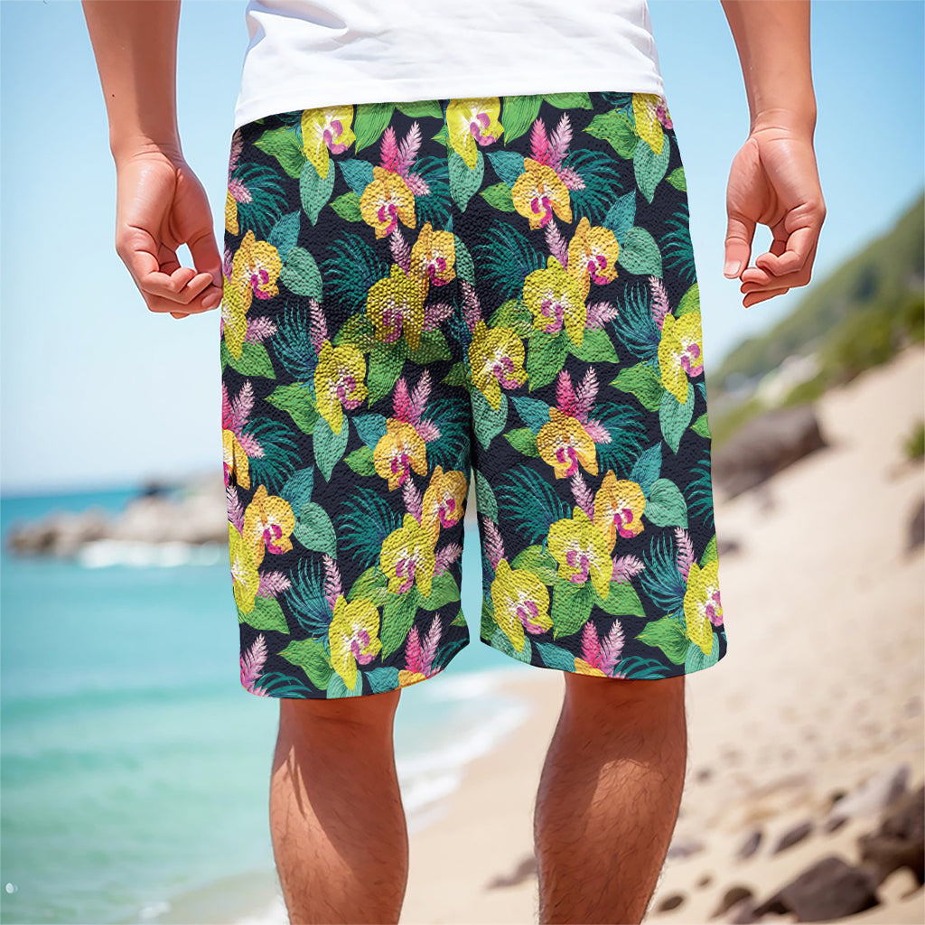 Yellow Orchid Pattern Print Men's Cargo Shorts Yellow Orchid Pattern Print Men's Cargo Shorts