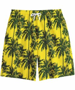 Yellow Palm Tree Pattern Print Cotton Shorts