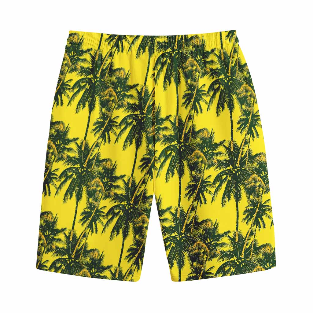 Yellow Palm Tree Pattern Print Cotton Shorts Yellow Palm Tree Pattern Print Cotton Shorts