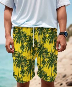 Yellow Palm Tree Pattern Print Men's Cargo Shorts
