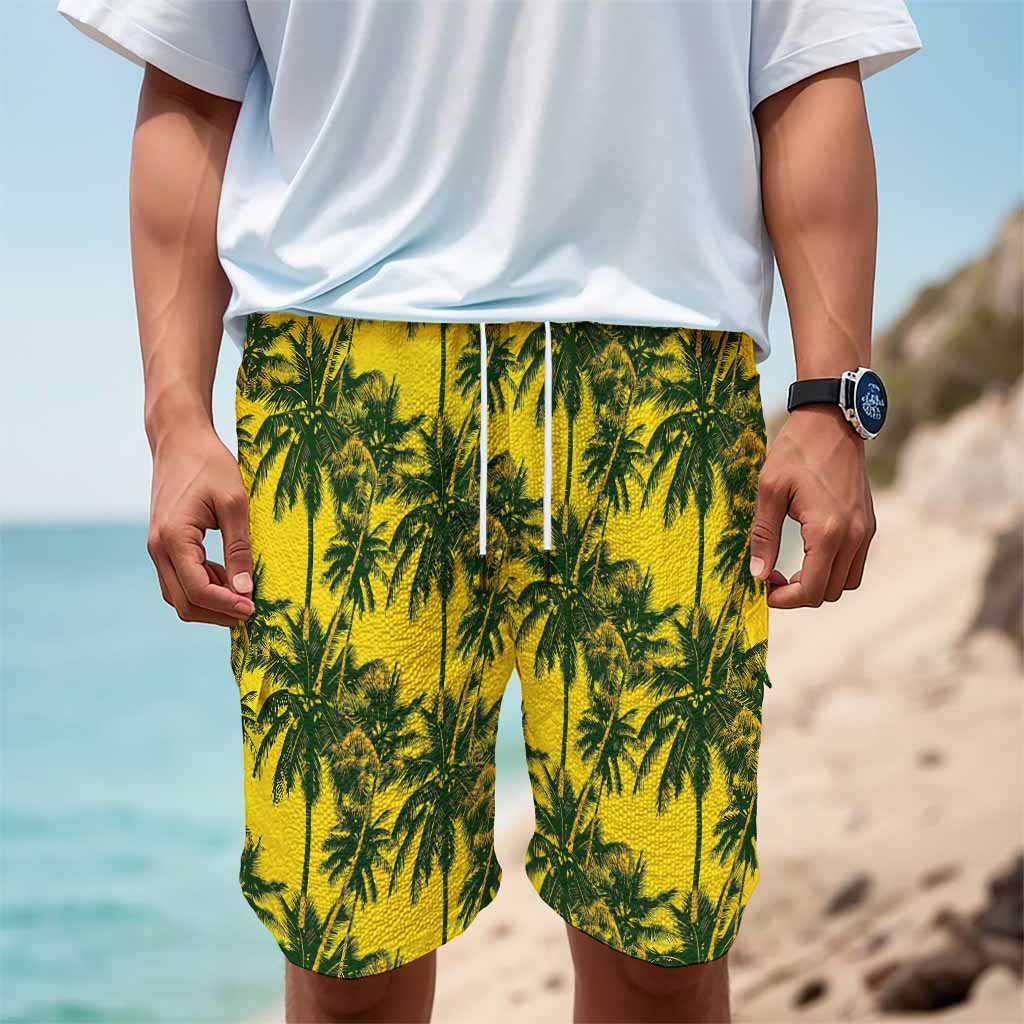 Yellow Palm Tree Pattern Print Men's Cargo Shorts Yellow Palm Tree Pattern Print Men's Cargo Shorts