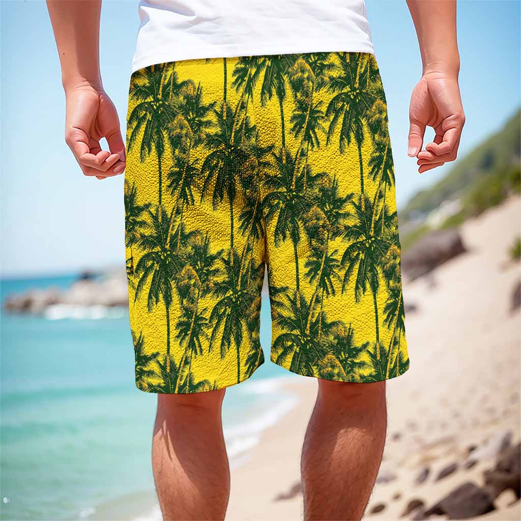 Yellow Palm Tree Pattern Print Men's Cargo Shorts Yellow Palm Tree Pattern Print Men's Cargo Shorts