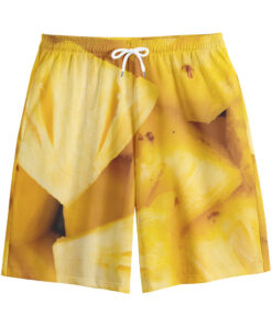 Yellow Pineapple Pieces Print Cotton Shorts