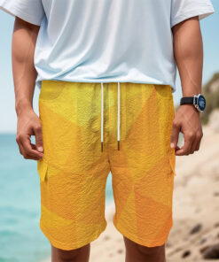 Yellow Polygonal Geometric Print Men's Cargo Shorts