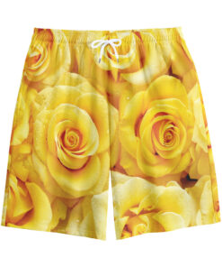 Yellow Rose Print Cotton Shorts