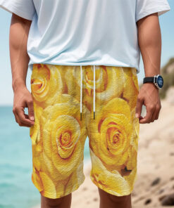 Yellow Rose Print Men's Cargo Shorts