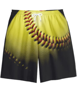 Yellow Softball Ball Print Cotton Shorts