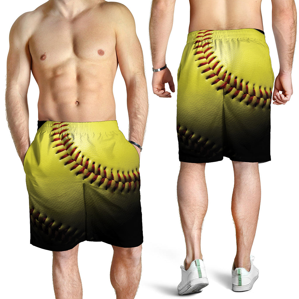 Yellow Softball Ball Print Men's Shorts Yellow Softball Ball Print Men's Shorts