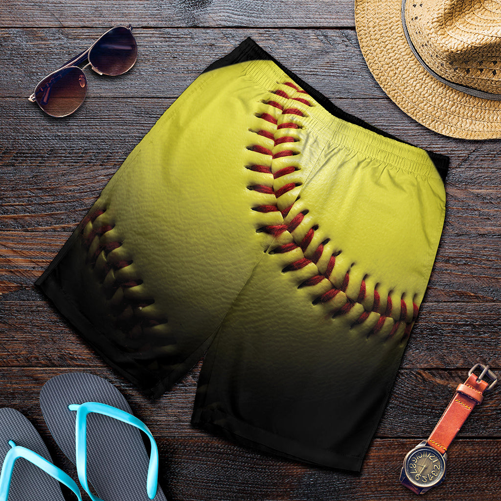 Yellow Softball Ball Print Men's Shorts Yellow Softball Ball Print Men's Shorts