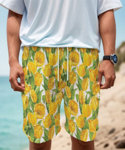 Yellow Spring Tulip Pattern Print Men's Cargo Shorts