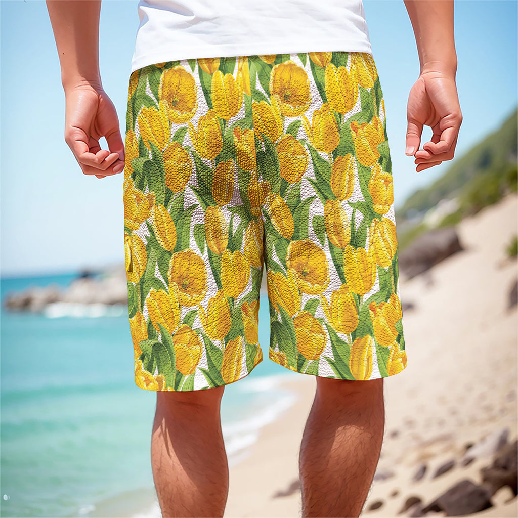 Yellow Spring Tulip Pattern Print Men's Cargo Shorts Yellow Spring Tulip Pattern Print Men's Cargo Shorts