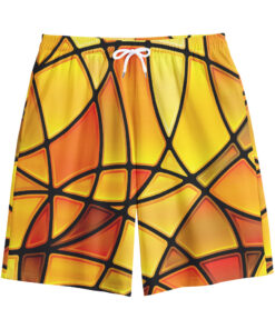 Yellow Stained Glass Mosaic Print Cotton Shorts