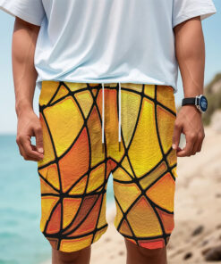 Yellow Stained Glass Mosaic Print Men's Cargo Shorts
