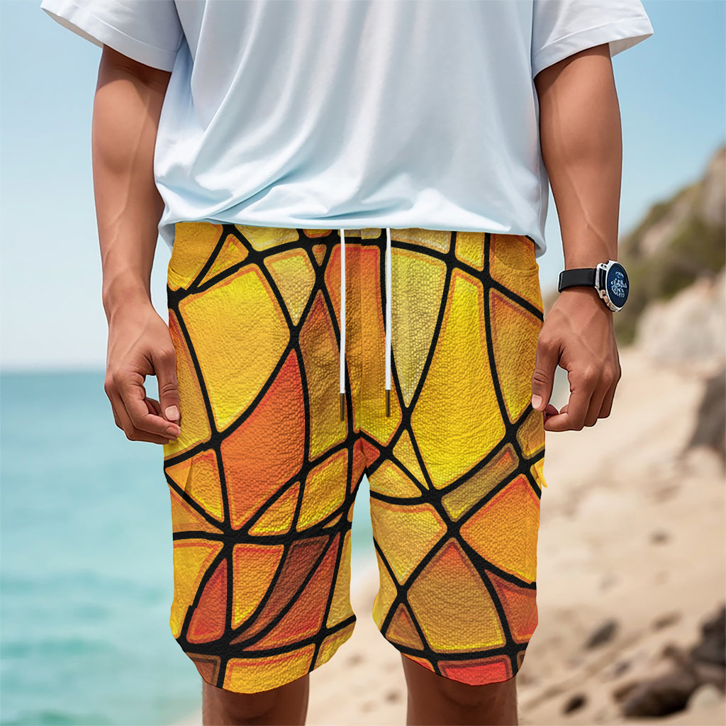 Yellow Stained Glass Mosaic Print Men's Cargo Shorts Yellow Stained Glass Mosaic Print Men's Cargo Shorts