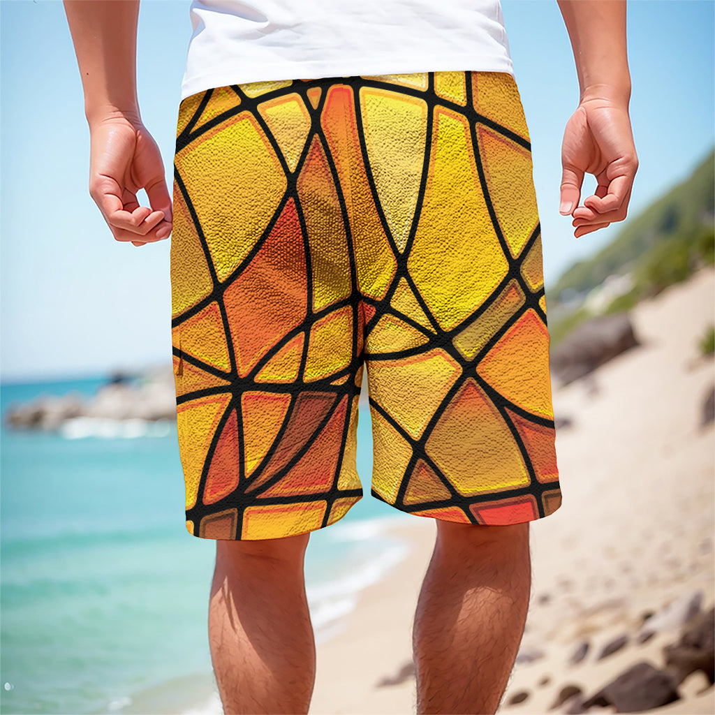 Yellow Stained Glass Mosaic Print Men's Cargo Shorts Yellow Stained Glass Mosaic Print Men's Cargo Shorts