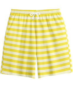 Yellow Striped Pattern Print Cotton Shorts