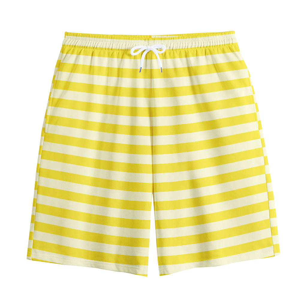 Yellow Striped Pattern Print Cotton Shorts Yellow Striped Pattern Print Cotton Shorts