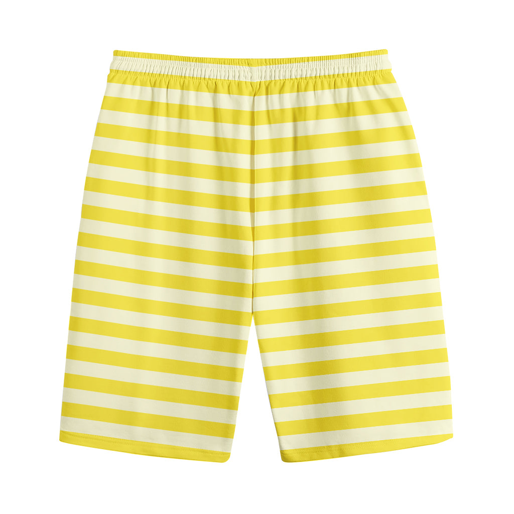 Yellow Striped Pattern Print Cotton Shorts Yellow Striped Pattern Print Cotton Shorts