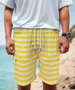 Yellow Striped Pattern Print Men's Cargo Shorts
