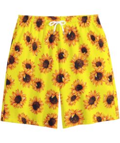 Yellow Sunflower Pattern Print Cotton Shorts