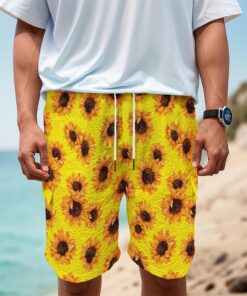 Yellow Sunflower Pattern Print Men's Cargo Shorts
