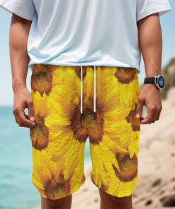 Yellow Sunflower Print Men's Cargo Shorts