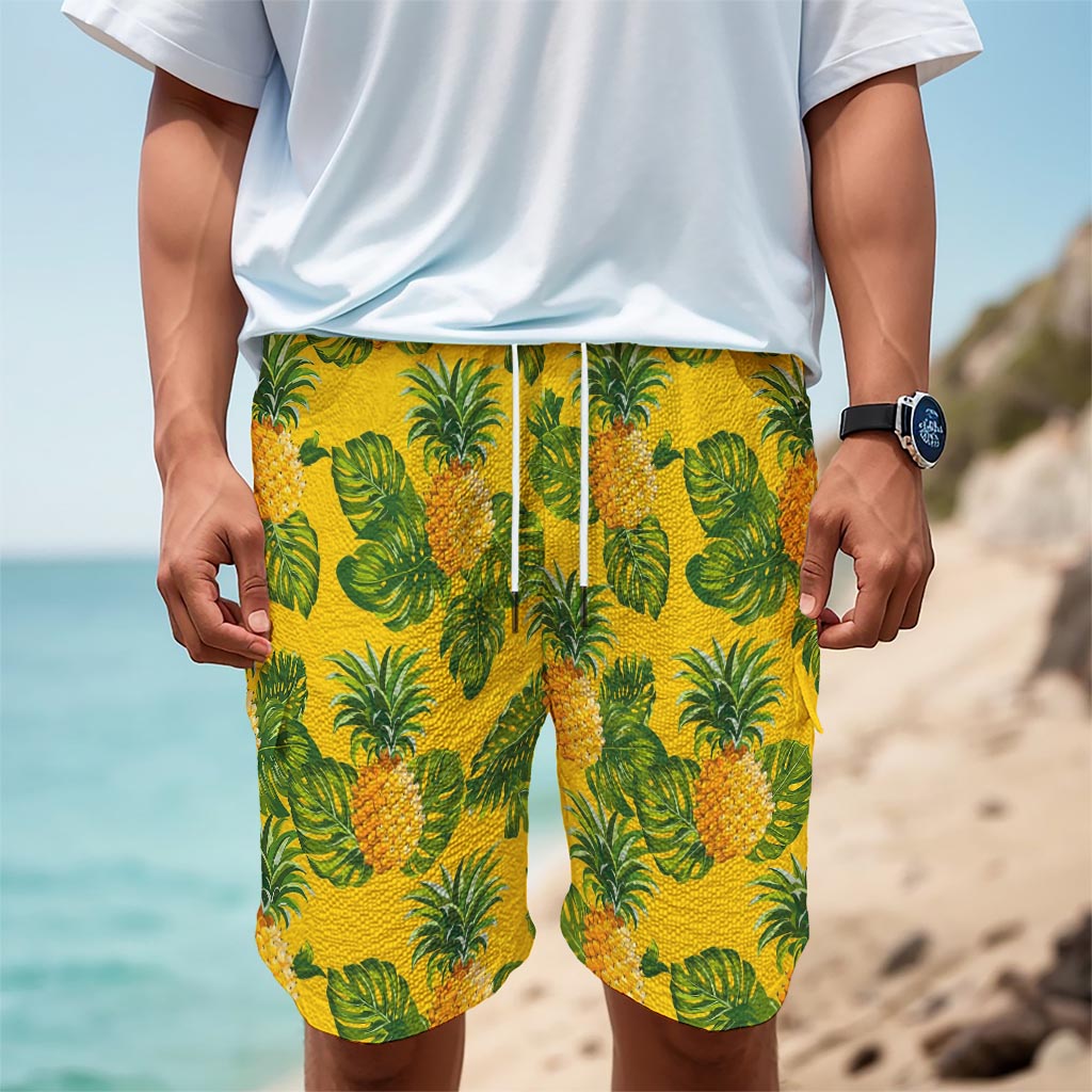 Yellow Tropical Pineapple Pattern Print Men's Cargo Shorts Yellow Tropical Pineapple Pattern Print Men's Cargo Shorts