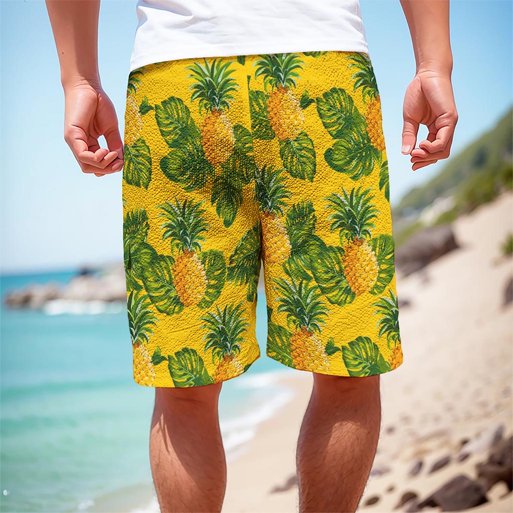 Yellow Tropical Pineapple Pattern Print Men's Cargo Shorts Yellow Tropical Pineapple Pattern Print Men's Cargo Shorts
