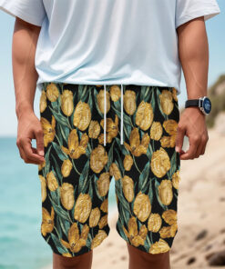 Yellow Tulip Floral Pattern Print Men's Cargo Shorts