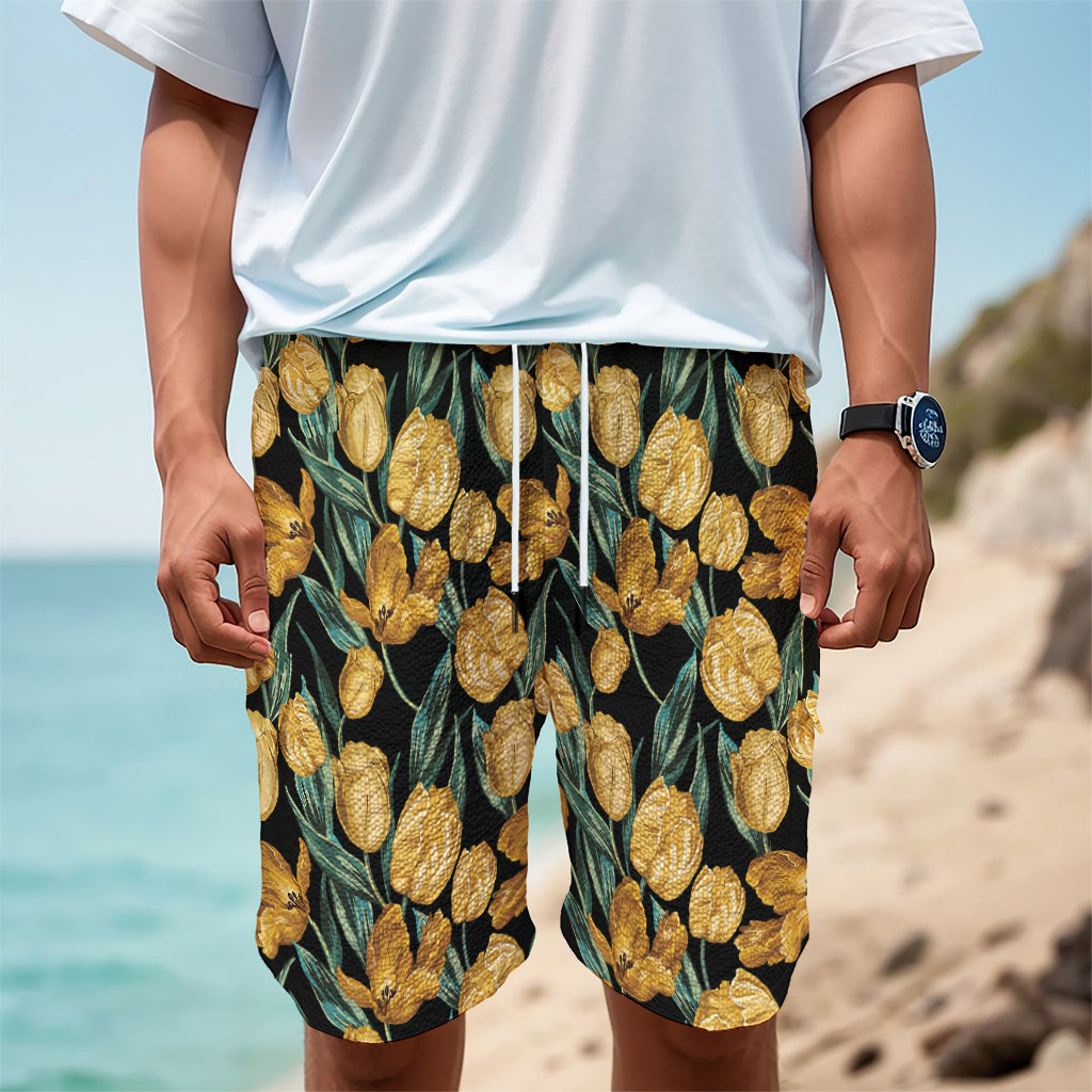 Yellow Tulip Floral Pattern Print Men's Cargo Shorts Yellow Tulip Floral Pattern Print Men's Cargo Shorts