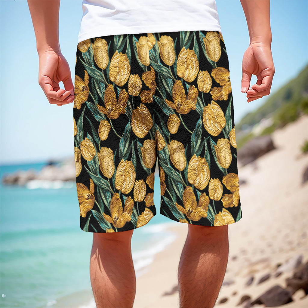Yellow Tulip Floral Pattern Print Men's Cargo Shorts Yellow Tulip Floral Pattern Print Men's Cargo Shorts