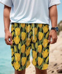 Yellow Tulip Pattern Print Men's Cargo Shorts