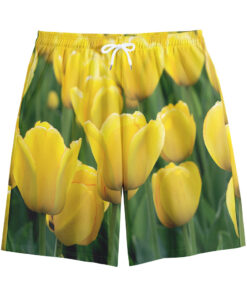 Yellow Tulip Print Cotton Shorts