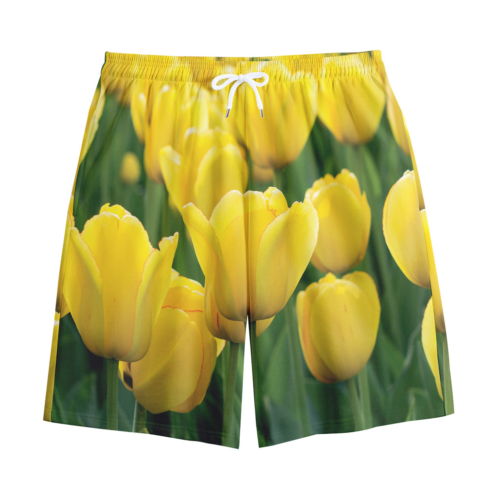 Yellow Tulip Print Cotton Shorts Yellow Tulip Print Cotton Shorts