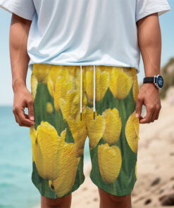 Yellow Tulip Print Men's Cargo Shorts