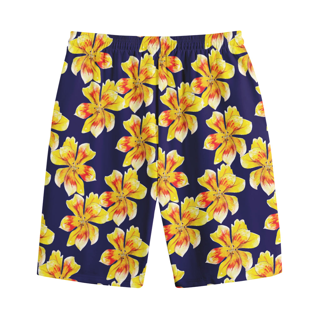 Yellow Watercolor Lily Pattern Print Cotton Shorts Yellow Watercolor Lily Pattern Print Cotton Shorts