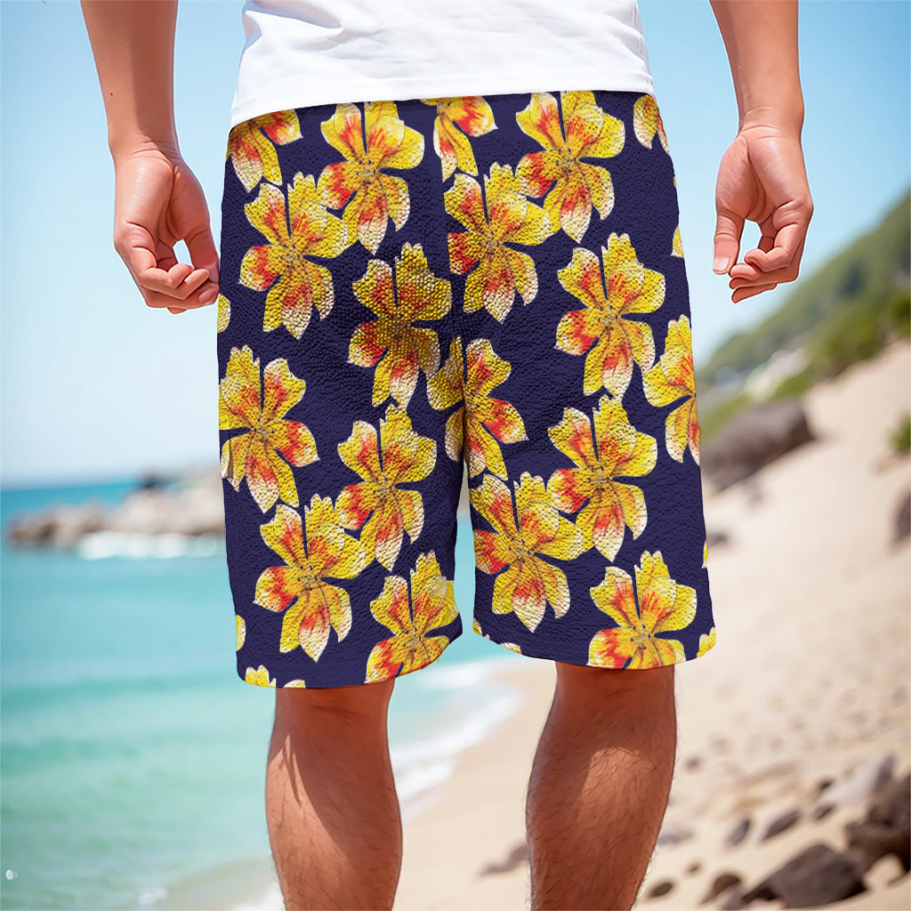 Yellow Watercolor Lily Pattern Print Men's Cargo Shorts Yellow Watercolor Lily Pattern Print Men's Cargo Shorts