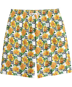 Yellow Watercolor Rose Print Cotton Shorts