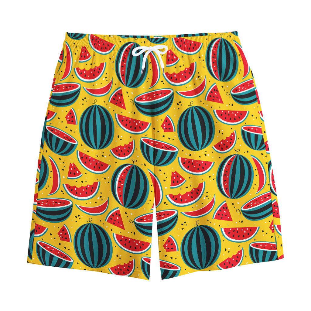 Yellow Watermelon Pieces Pattern Print Cotton Shorts Yellow Watermelon Pieces Pattern Print Cotton Shorts