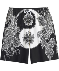 Yin And Yang Koi Carp Fish Print Cotton Shorts