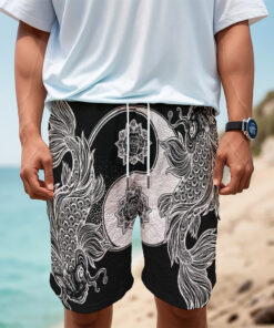 Yin And Yang Koi Carp Fish Print Men's Cargo Shorts