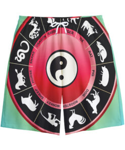 Yin Yang Chinese Zodiac Signs Print Cotton Shorts