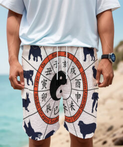 Yin Yang Chinese Zodiac Wheel Print Men's Cargo Shorts