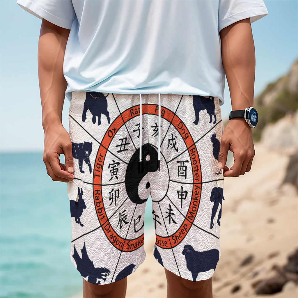 Yin Yang Chinese Zodiac Wheel Print Men's Cargo Shorts Yin Yang Chinese Zodiac Wheel Print Men's Cargo Shorts