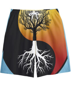 Yin Yang Tree Of Life Print Cotton Shorts